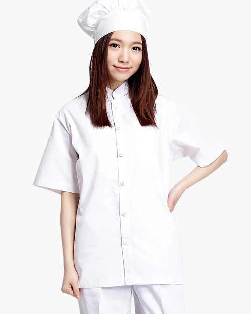 西式餐飲廚師服-單排釦短袖-白色示意圖