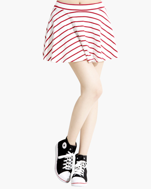 短褲裙 彈性條紋 女 白底紅條紋示意圖