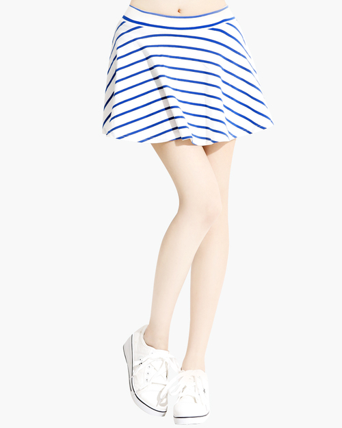 短褲裙 彈性條紋 女 白底藍條紋示意圖