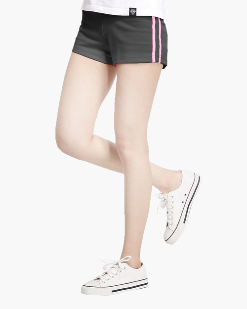 排汗短褲 側邊雙線 運動短褲 女 灰配條粉紅示意圖