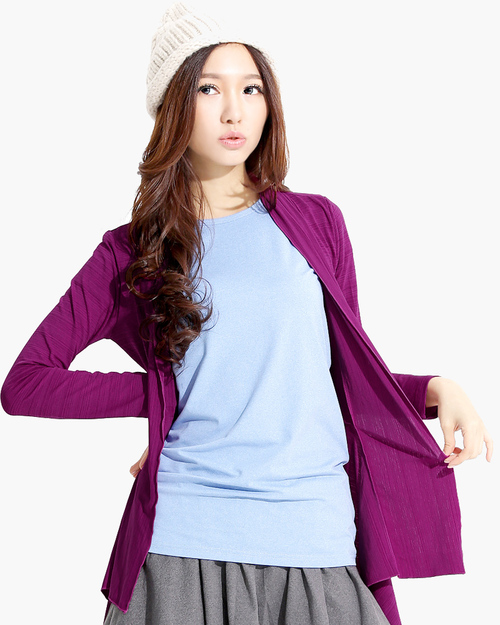 排汗衣 抗UV 長袖罩衫 排汗條碼 荷葉邊綁帶款 女 古典紫示意圖