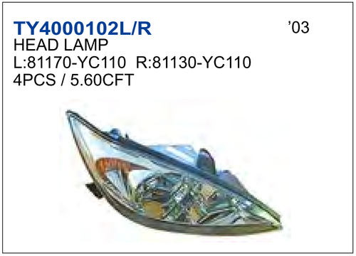 HEAD LAMP CAMRY 2003示意圖