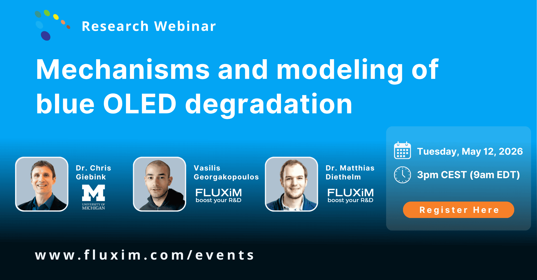 Our next Fluxim Research Webinar is coming up on Tuesday, May 12.