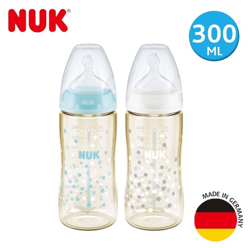 NUK寬口徑PPSU感溫奶瓶300ml-附中圓洞矽膠奶嘴(顏色隨機出貨)示意圖