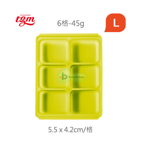 Tgm FDA白金矽膠副食品冷凍儲存分裝盒(冷凍盒冰磚盒)-L(顏色隨機出貨)  45g-6格示意圖