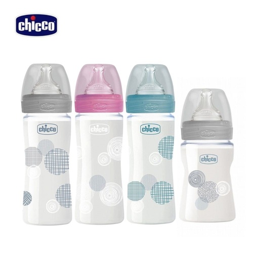 Chicco舒適哺乳-防脹氣寬口玻璃奶瓶240ml/150ml（小單孔）3色可選示意圖