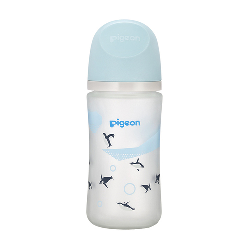 Pigeon貝親第三代母乳實感玻璃矽膠護層奶瓶240ml企鵝示意圖