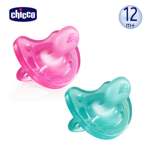 Chicco 舒適哺乳-矽膠拇指型安撫奶嘴(大)12m+(粉/綠)示意圖