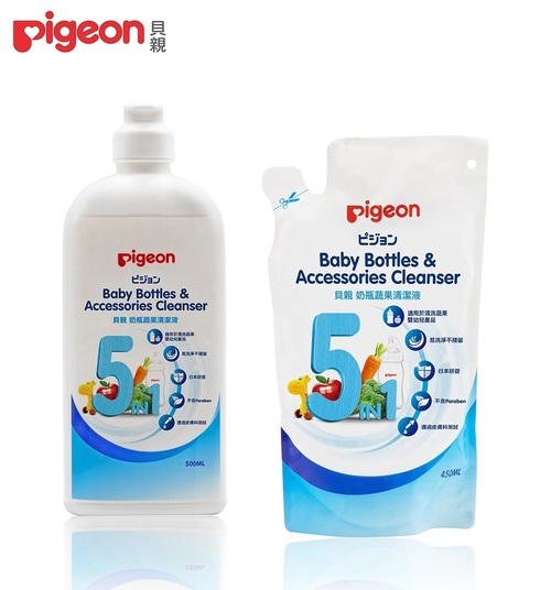 Pigeon貝親-奶瓶蔬果清潔液瓶裝500ml+補充包450ml示意圖
