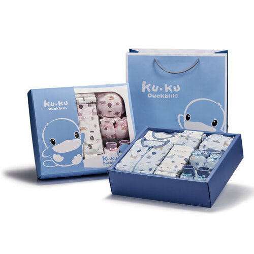 KUKU酷咕鴨北歐迷境森林豪華包巾禮盒-16件組(粉/藍)示意圖