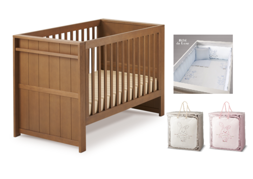 BeBe Deluxe 嬰兒大床-摩卡木紋+彈簧墊+歐式寢具組示意圖