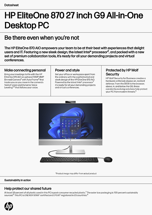 HP EliteOne 870 27 inch G9 All-in-One Desktop PC示意圖