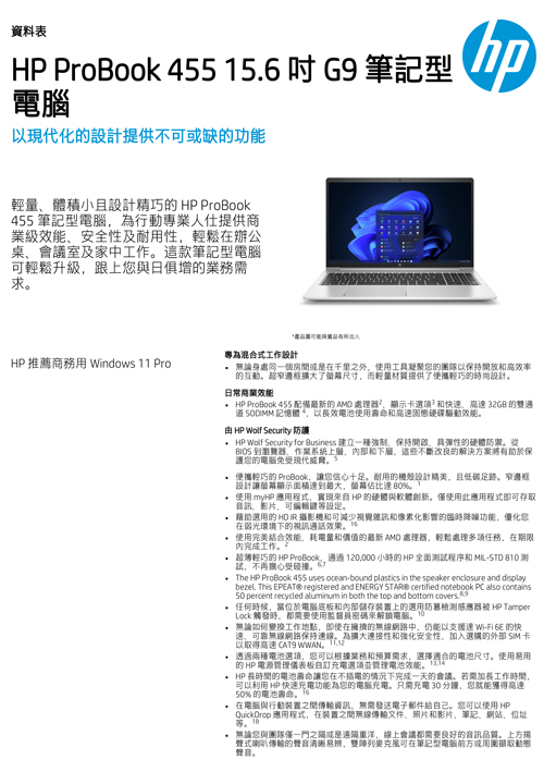 HP ProBook 455 15.6 吋 G9示意圖