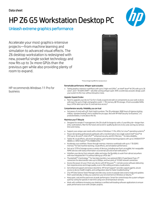 HP Z6 G5 Datasheet C08502765示意圖