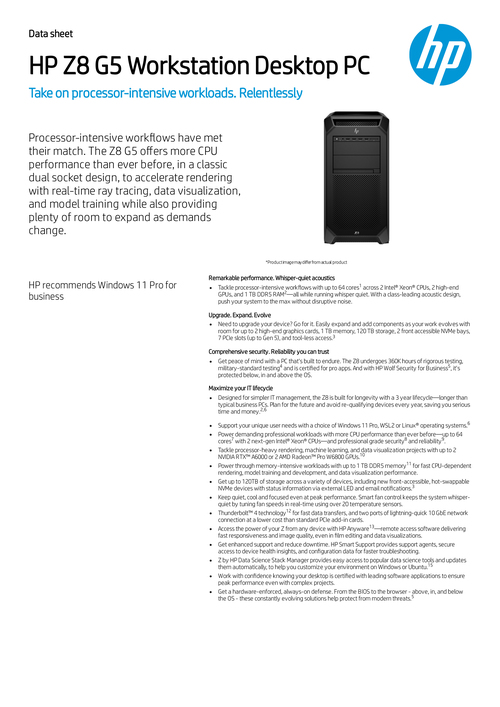 HP Z8 G5 Datasheet C08502782示意圖