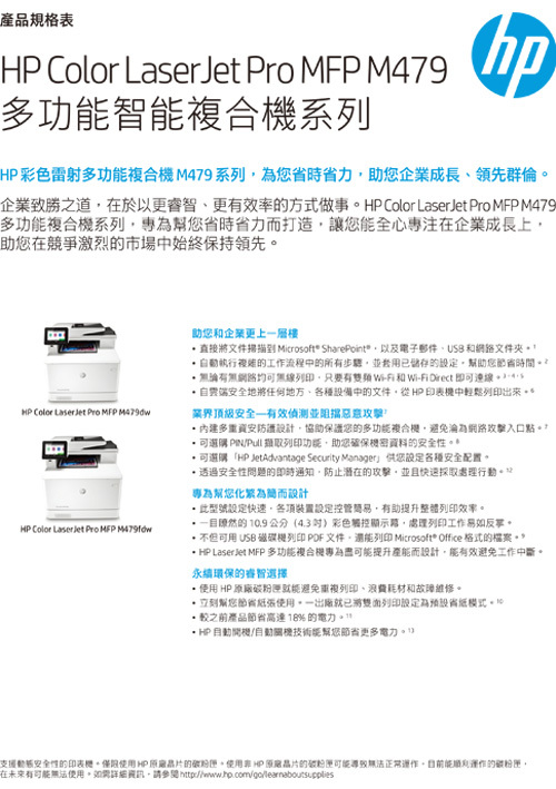 彩色雷射複合機 M479示意圖