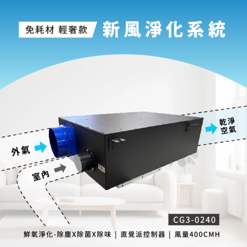 BOSSWELL 博士韋爾 免耗材 輕奢款 新風淨化系統 CG3-0240(無安裝)示意圖