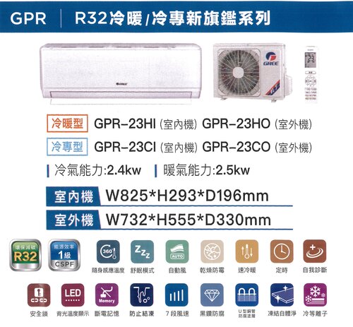 GREE 格力冷暖型-GPR系列變頻分離式冷氣空調GPR-23HO/GPR-23HI+基本安裝示意圖