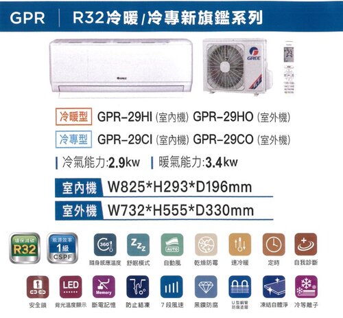 GREE 格力冷暖型-GPR系列變頻分離式冷氣空調GPR-29HO/GPR-29HI+基本安裝示意圖