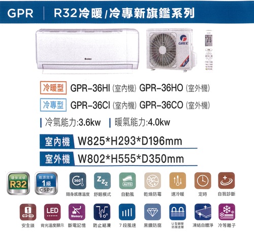 GREE 格力冷暖型-GPR系列變頻分離式冷氣空調GPR-36HO/GPR-36HI+基本安裝示意圖