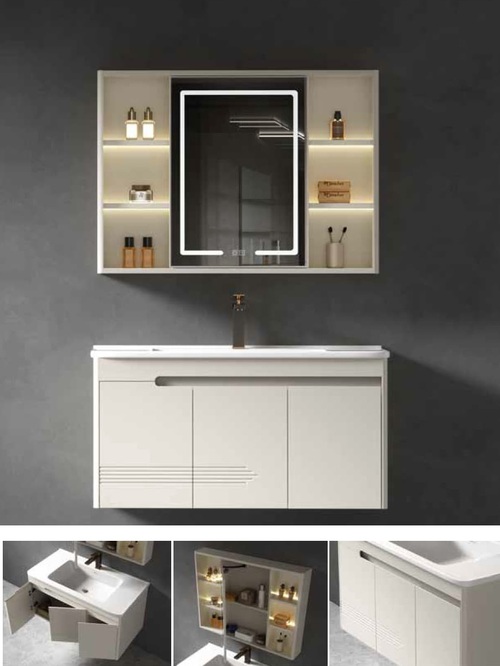 90CM-不鏽鋼LED鏡櫃/不鏽鋼浴櫃/不含龍頭示意圖