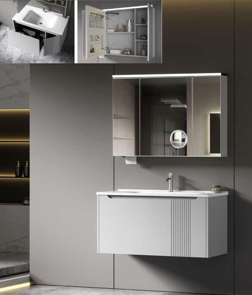 90CM-不鏽鋼LED鏡櫃/不鏽鋼浴櫃/不含龍頭示意圖