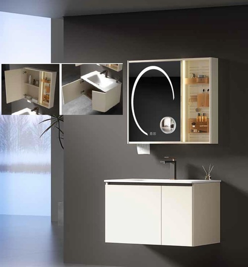 60CM-岩板熱彎盆+不鏽鋼浴櫃/LED鏡櫃/不含龍頭示意圖