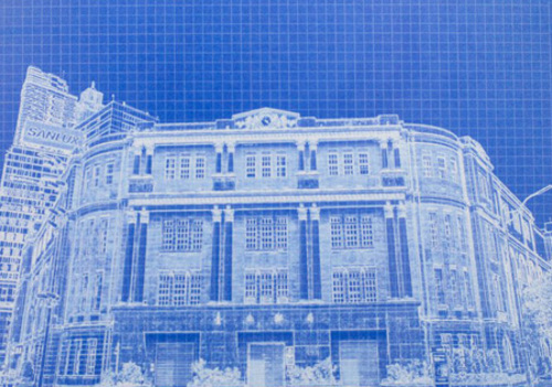 藍晒台灣建築系列 - 北門郵局示意圖