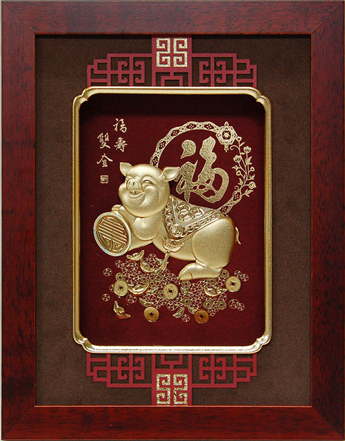 純金箔藝術立體金箔畫生肖系列-福壽雙全示意圖