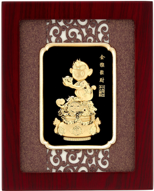 純金箔藝術立體金箔畫生肖系列-金猴聚財示意圖