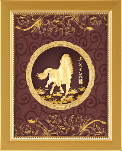 純金箔豐實藝術立體金箔畫-馬到成功示意圖