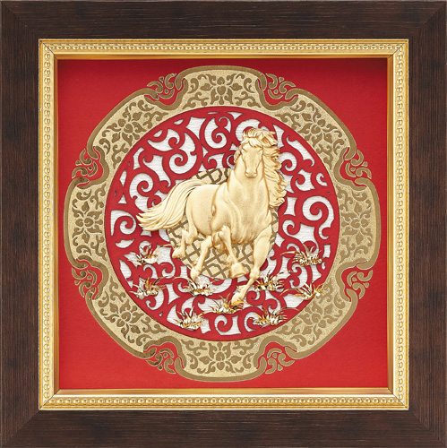 純金箔圓型窗花藝術立體金箔畫-馬到成功示意圖