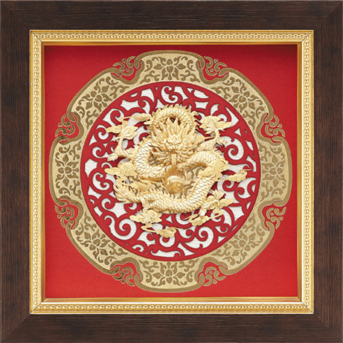 純金箔圓型窗花藝術立體金箔畫-祥龍獻瑞示意圖