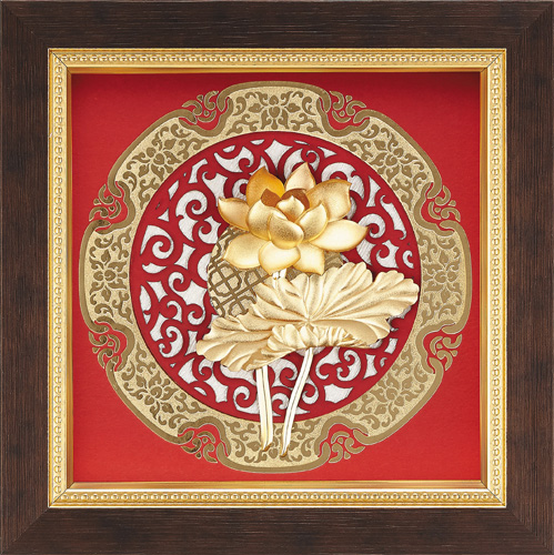 純金箔圓型窗花藝術立體金箔畫-荷香蓮花示意圖