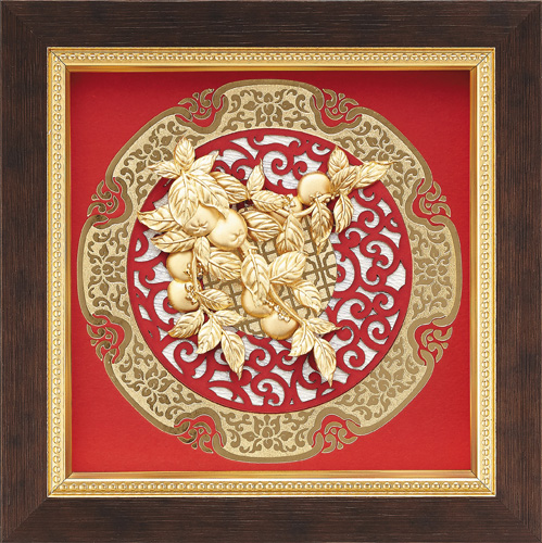 純金箔圓型窗花藝術立體金箔畫-事事如意示意圖