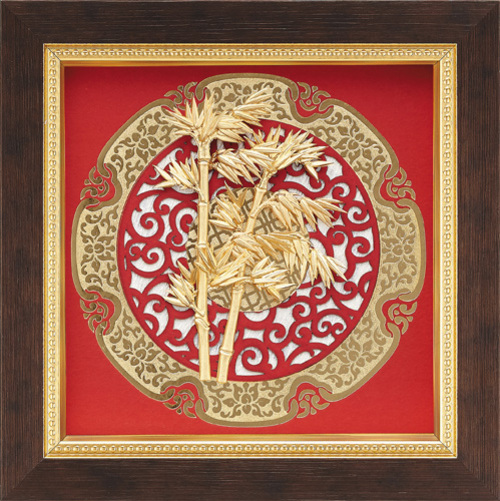 純金箔圓型窗花藝術立體金箔畫-節節高陞示意圖