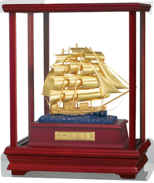 純金箔櫥窗藝術立體金箔畫-一帆風順示意圖