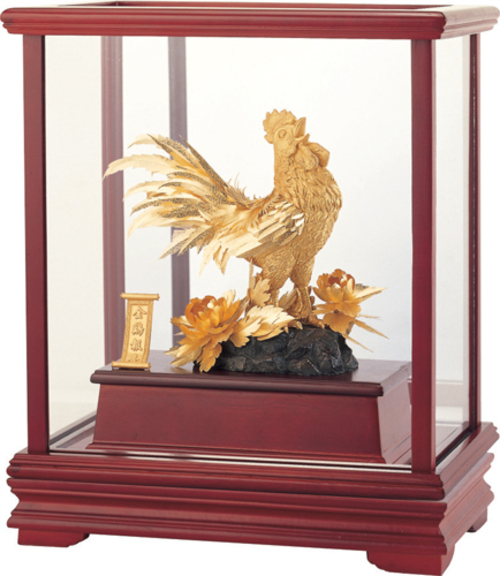 純金箔櫥窗藝術立體金箔畫-金雞報喜示意圖