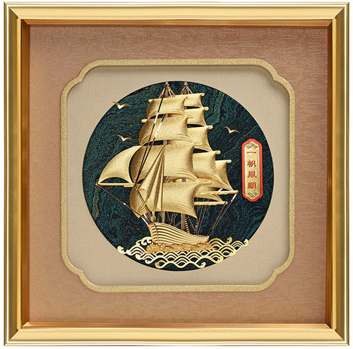 純金箔豐年藝術立體金箔畫-一帆風順示意圖