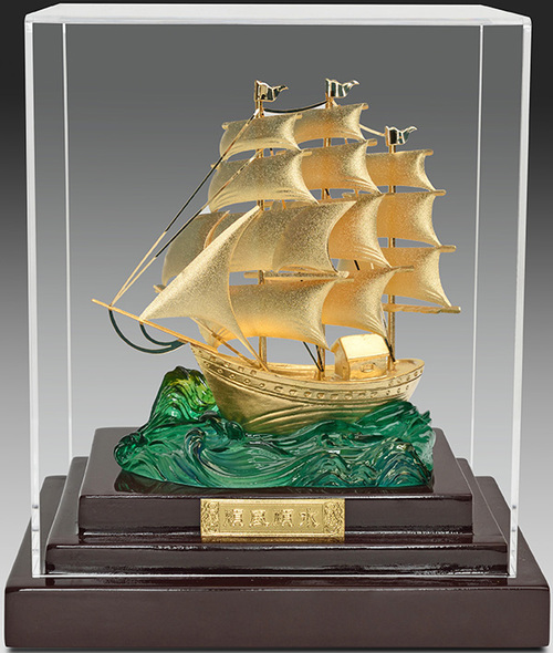 純金箔櫥窗藝術立體金箔畫-一帆風順示意圖