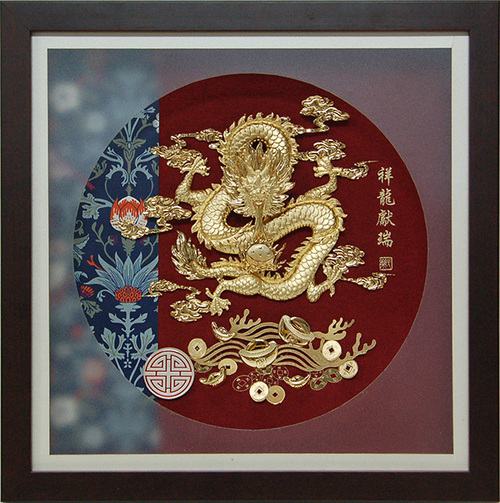 純金箔典雅藝術立體金箔畫-祥龍獻瑞示意圖