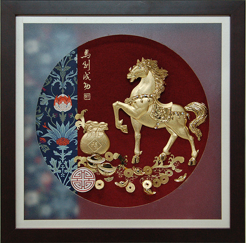 純金箔典雅藝術立體金箔畫-馬到成功示意圖
