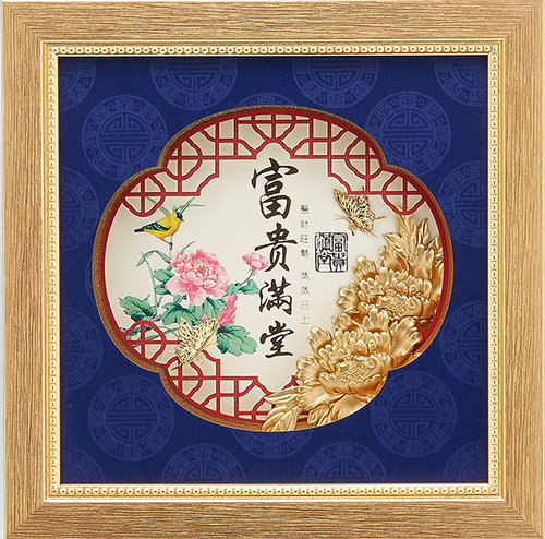 純金箔金鴻喜藝術立體金箔畫-富貴滿堂示意圖