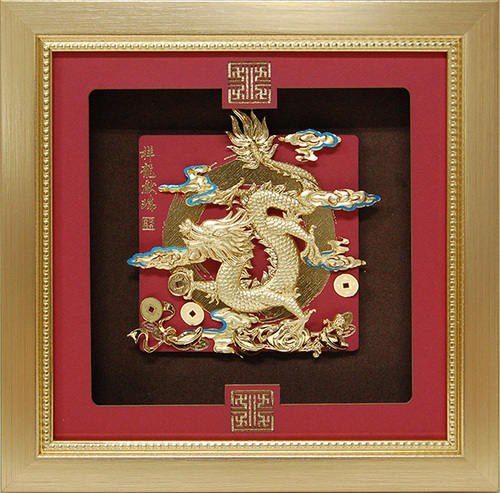 純金箔祥和藝術立體金箔畫-祥龍獻瑞示意圖
