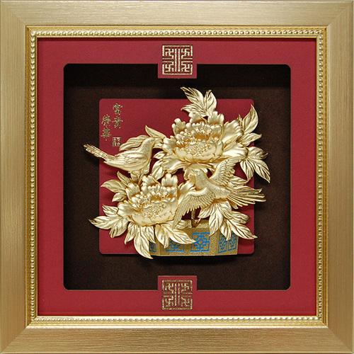 純金箔祥和藝術立體金箔畫-榮華富貴示意圖
