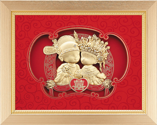 純金箔豐實藝術立體金箔畫-雙喜娃娃-小示意圖