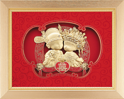 純金箔豐實藝術立體金箔畫-雙喜娃娃示意圖