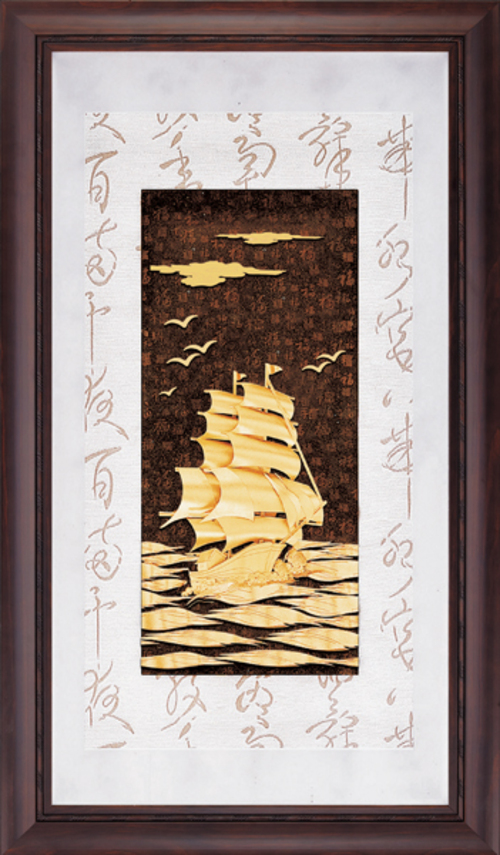 純金箔彩金藝術立體金箔畫-一帆風順示意圖