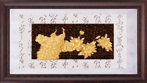 純金箔彩金藝術立體金箔畫-花開富貴示意圖