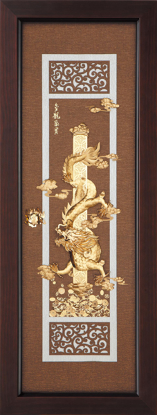 純金箔雲采藝術立體金箔畫-金龍聚寶示意圖